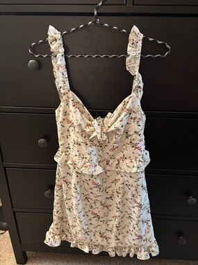 Nasty Gal Cream Floral Ruffle Cami Dress